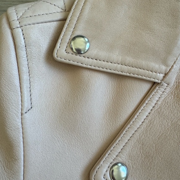 All Saints Dalby Slim Fit Biker Jacket Lamb Leather Blush pink Size 2 Zipper - Picture 6 of 15